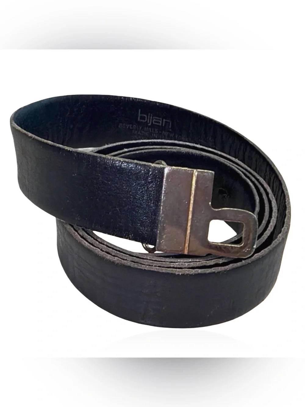 Bijan Men’s Black Leather Belt | Italian Luxury | 44”x1” | Made in Italy